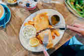 Plate of beach hut fish and chips