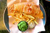 Plate of beach hut fish and chips