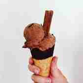 Treleavens chocolate ice cream cone with a flake