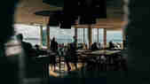 The Living Space restaurant with floor to ceiling windows overlooking the Atlantic sea